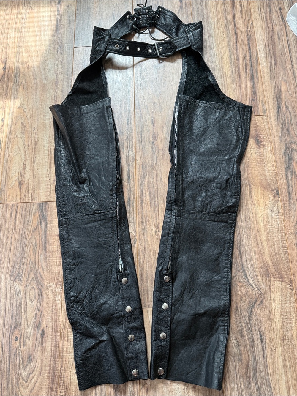 Women’s Barney’s Leather Black Leather Motorcycle Chaps - Slim Fit